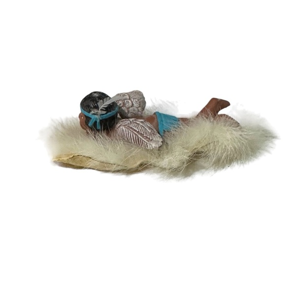 Vtg Little Star Native American Angel on Real Fur Cloud (Angora?) Ceramic 4” L - Picture 6 of 10